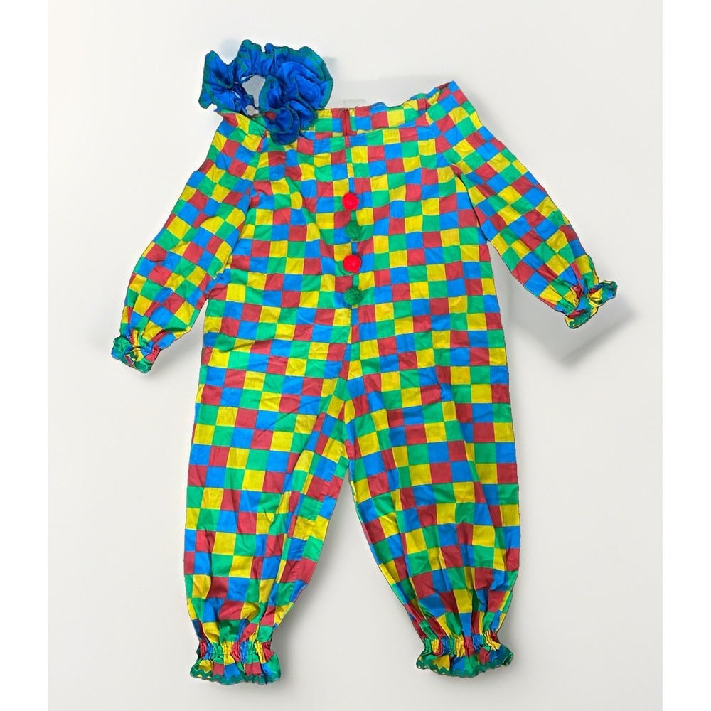 Vintage Handmade Clown Costume Adult Oversized Colorful Checkered 2 Piece